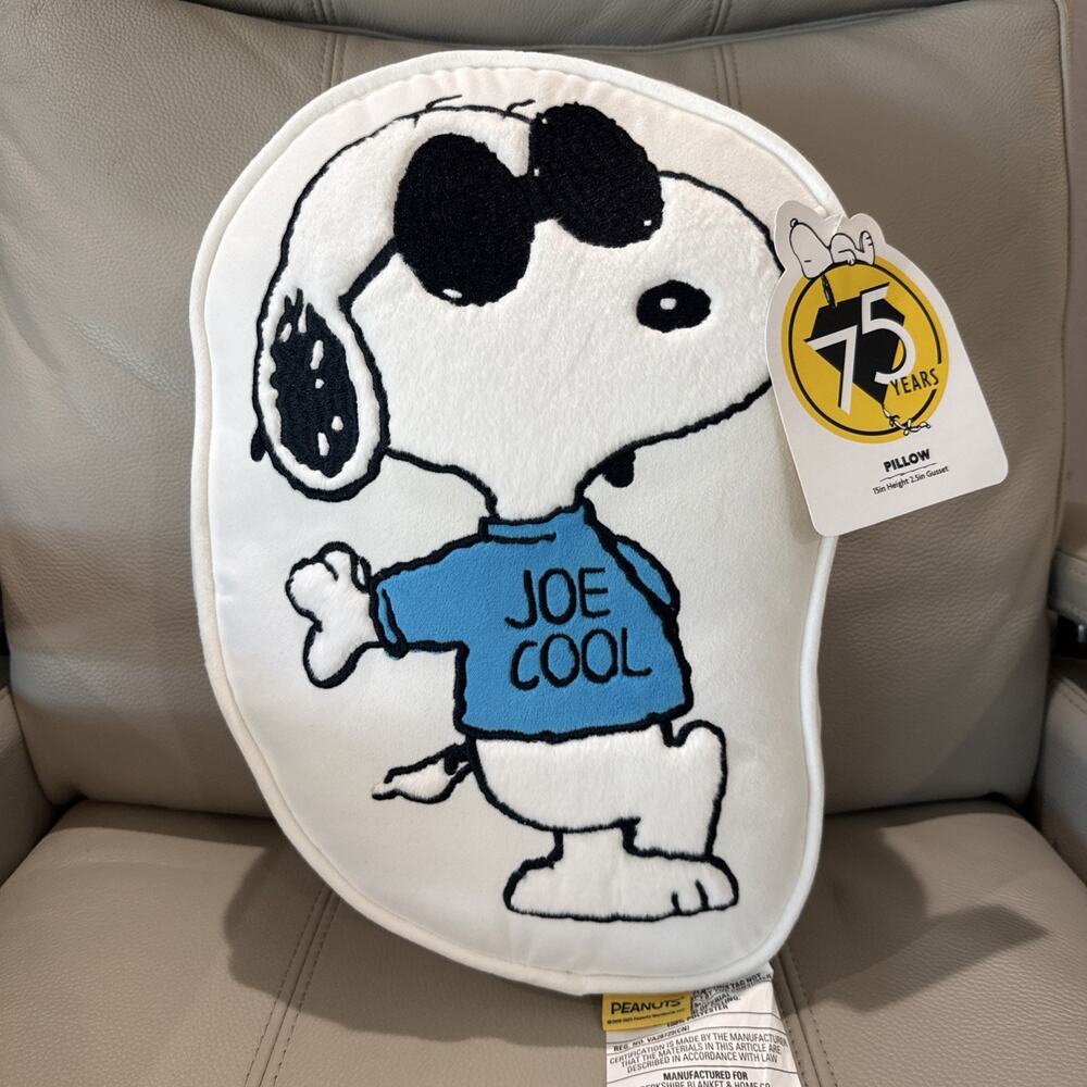 Peanuts 75 Years JOE COOL SNOOPY in Sunglasses and Blue Top 15” Pillow NEW